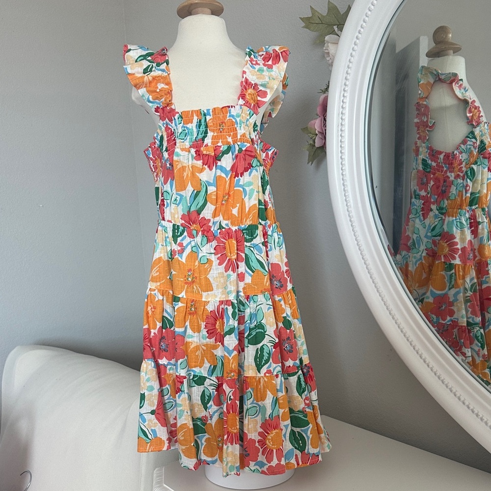 Copper Key Vibrant Floral Dress with Ruffle Straps